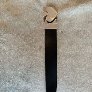 Kate Spade Black Cream Leather Slim Gold Plated Buckle Reversible Belt S NWT